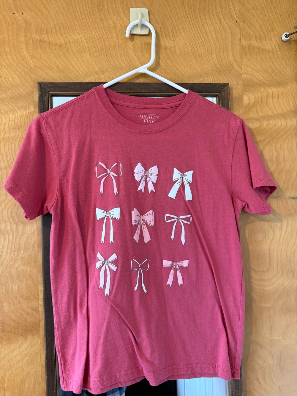 Mighty Fine Rose Pink Short-Sleeve Tee with Bow Grid